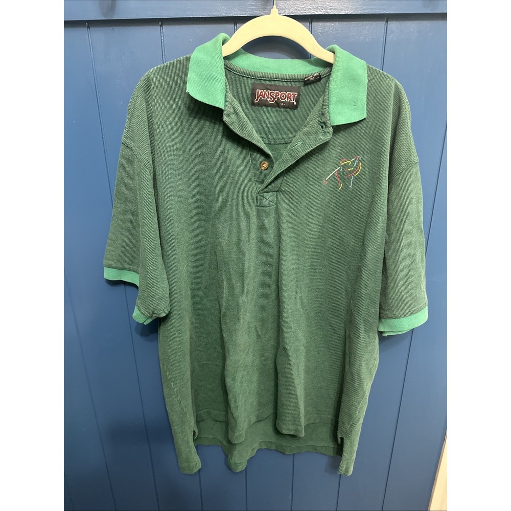 Vintage Jansport Golf Polo Shirt  Mens Size Large Cotton Green Rainbow RARE‎ PGA